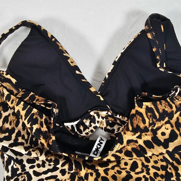 DKNY One Piece Swimsuit Womens Leopard Print Y2K Glam Tummy Control Brown Size M - Picture 4 of 6